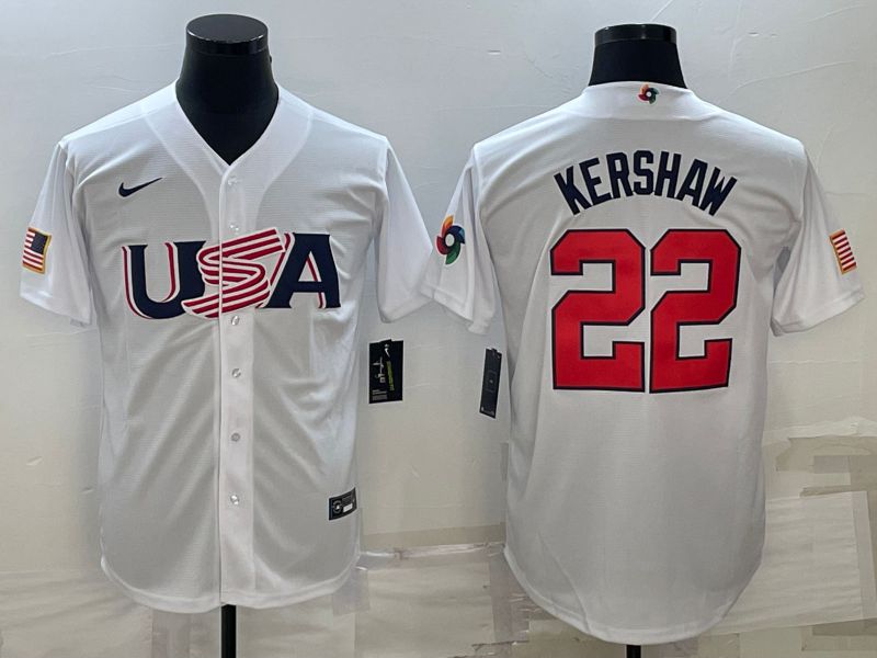Men 2023 World Cub USA #22 Kershaw White Nike MLB Jersey22->more jerseys->MLB Jersey
